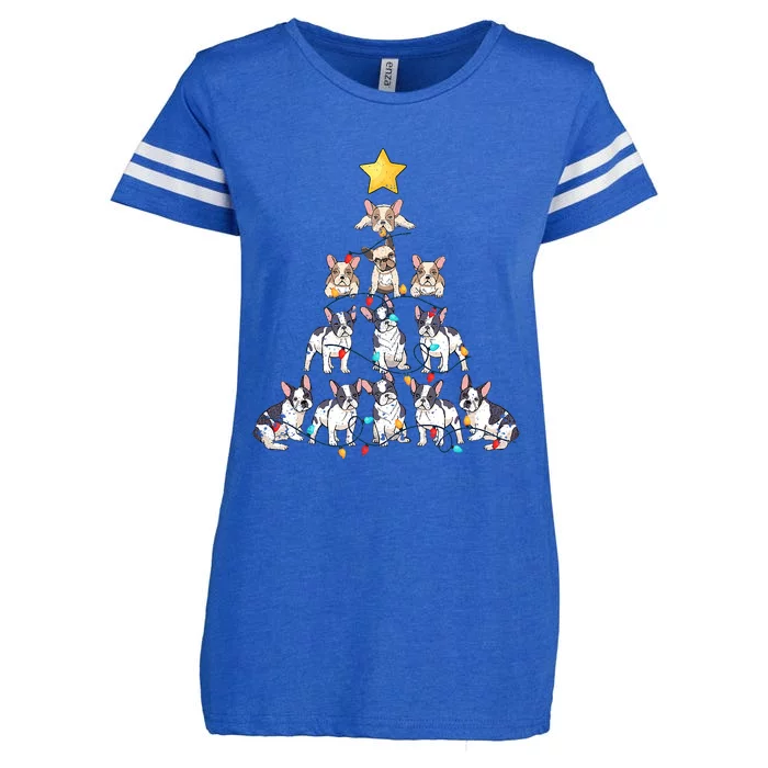 French Bulldog Christmas Tree Frenchie Dog Xmas PJs Pajamas Enza Ladies Jersey Football T-Shirt