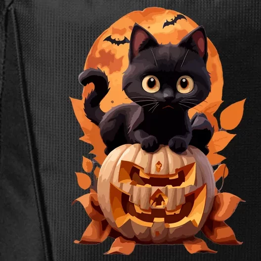 Funny Black Cat Halloween Pumpkin Cat Lover Gift City Backpack