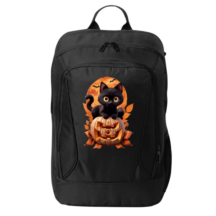 Funny Black Cat Halloween Pumpkin Cat Lover Gift City Backpack