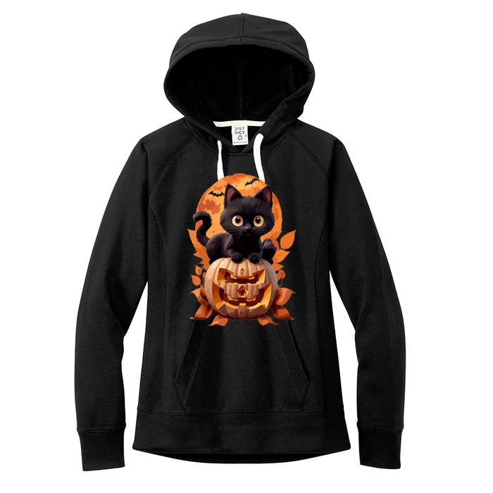 Funny Black Cat Halloween Pumpkin Cat Lover Gift Women's Fleece Hoodie