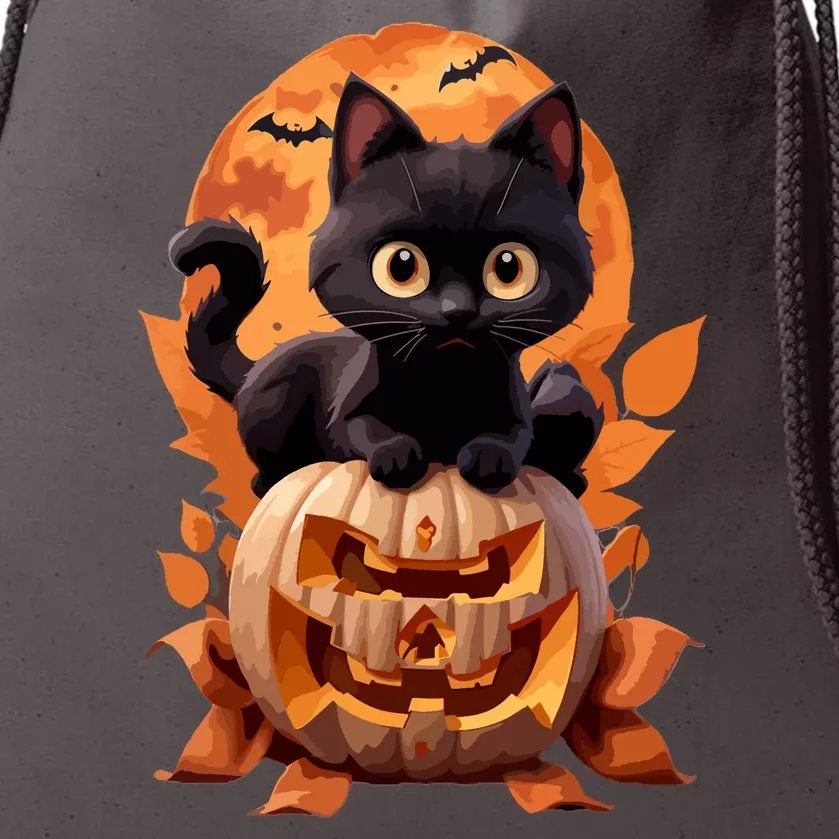 Funny Black Cat Halloween Pumpkin Cat Lover Gift Drawstring Bag