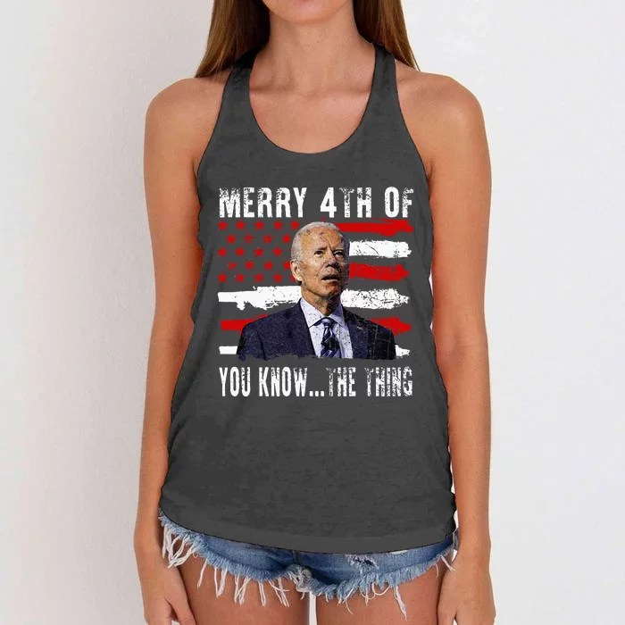 Funny Biden Confused Merry Happy 4th Of You Know...The Thing Women's Knotted Racerback Tank