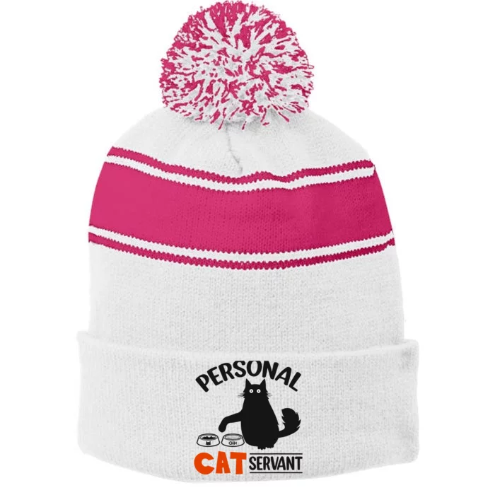 Funny Black Cat Personal Cat Servant Stripe Pom Pom Beanie