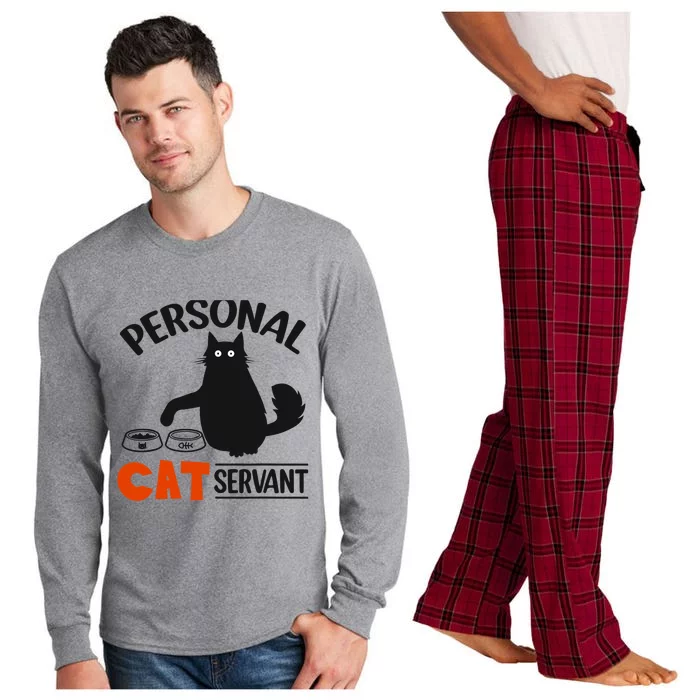 Funny Black Cat Personal Cat Servant Long Sleeve Pajama Set