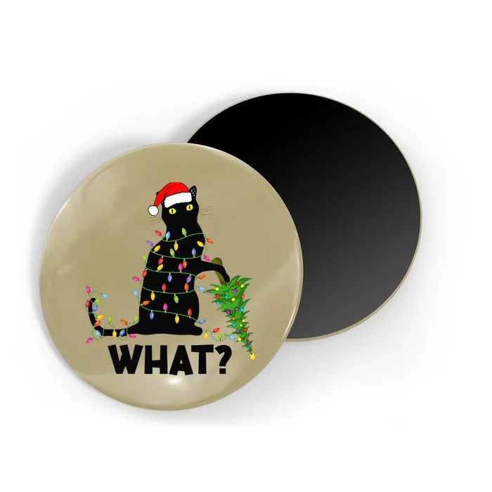 Funny Black Cat Pushing Christmas Tree Over Cat Christmas Magnet