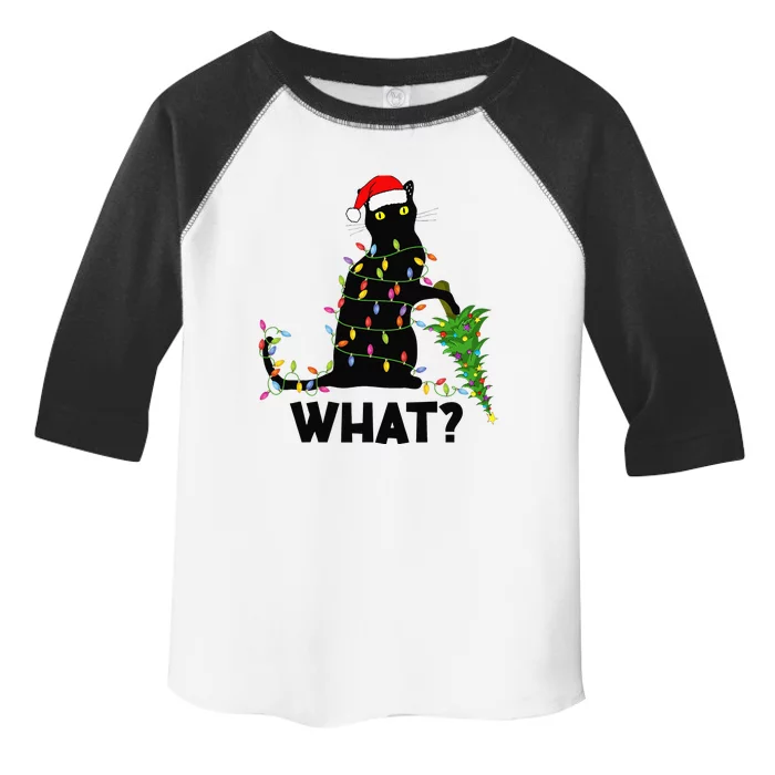 Funny Black Cat Pushing Christmas Tree Over Cat Christmas Toddler Fine Jersey T-Shirt