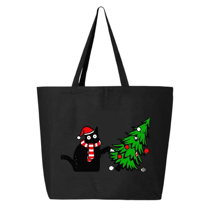 Funny Black Cat Gift Pushing Christmas Tree Over Cat What? 25L Jumbo Tote