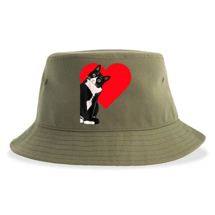 Funny Black Cat ValentineS Day Heart Tuxedo Cat Lover Sustainable Bucket Hat