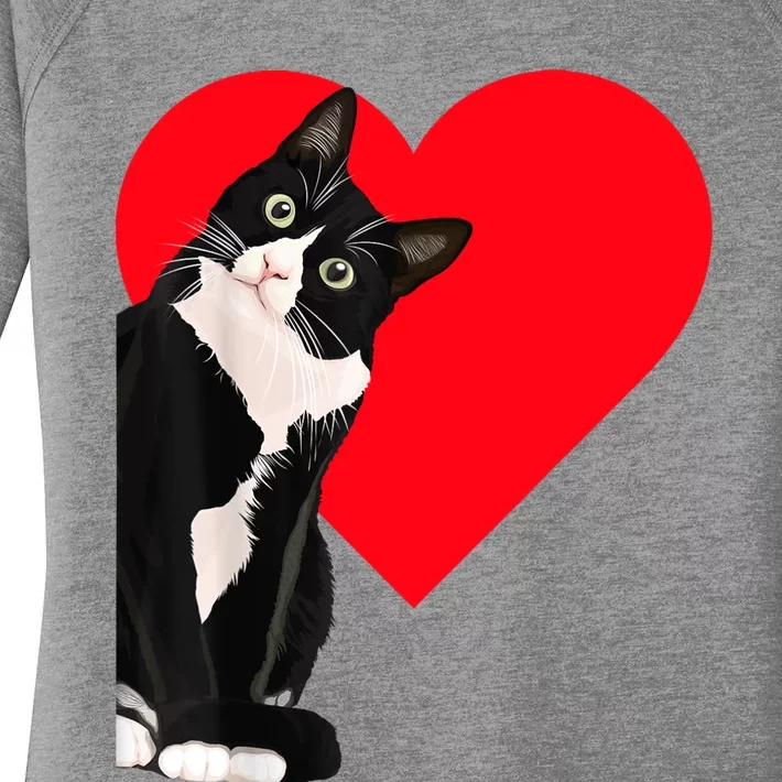 Funny Black Cat ValentineS Day Heart Tuxedo Cat Lover Women's Perfect Tri Tunic Long Sleeve Shirt