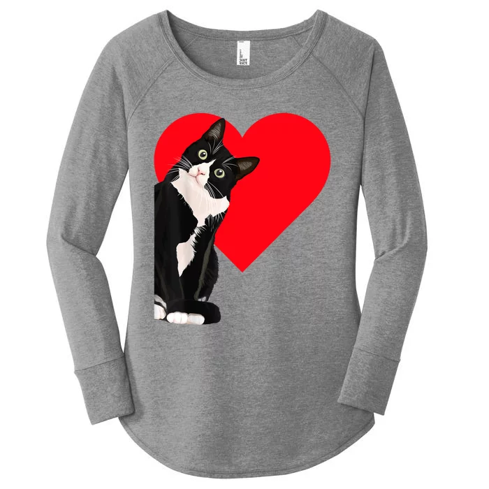 Funny Black Cat ValentineS Day Heart Tuxedo Cat Lover Women's Perfect Tri Tunic Long Sleeve Shirt