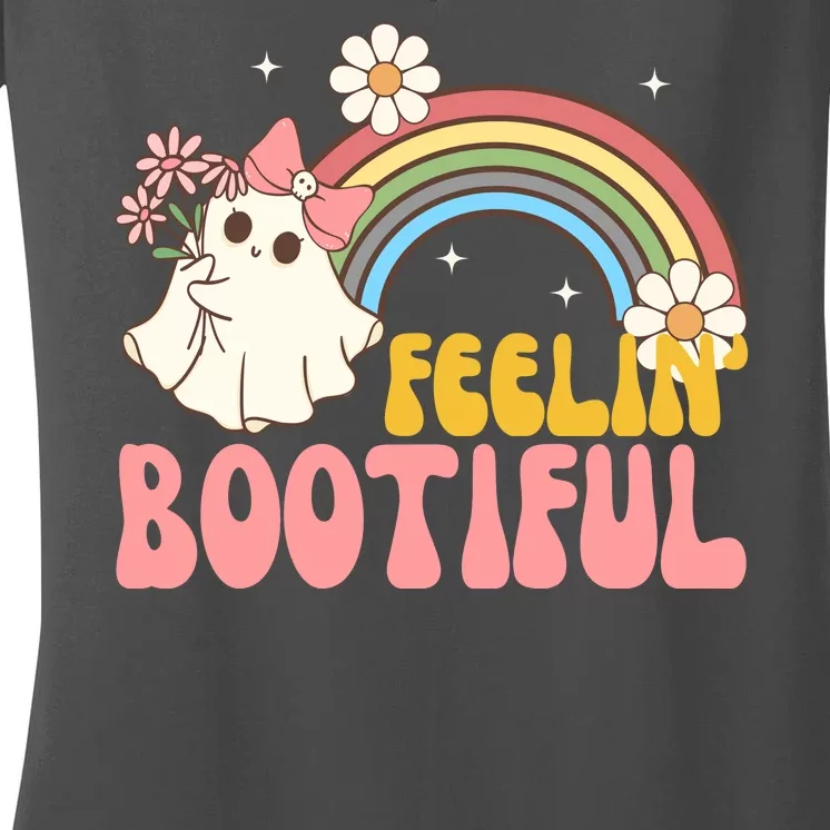 Feeling Bootiful Cute Retro Ghost Halloween Women's V-Neck T-Shirt