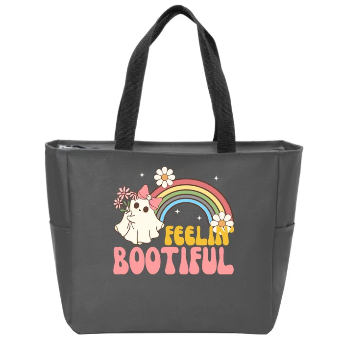 Feeling Bootiful Cute Retro Ghost Halloween Zip Tote Bag