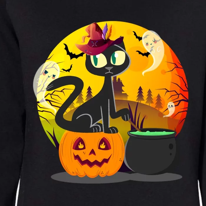 Funny Black Cat Full Moon With Witch Hat Halloween Costume Gift Womens California Wash Sweatshirt