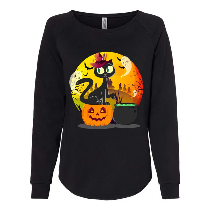 Funny Black Cat Full Moon With Witch Hat Halloween Costume Gift Womens California Wash Sweatshirt