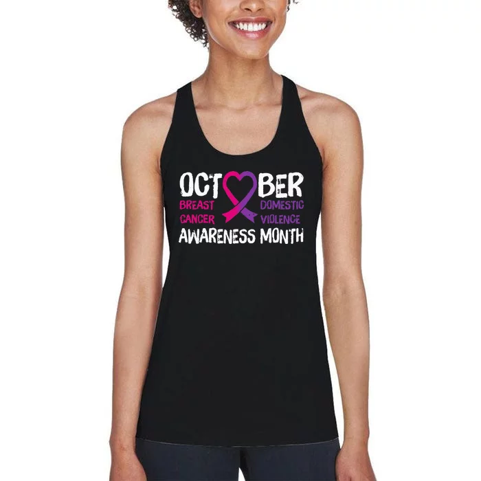 Family Breast Cancer And Domestic Violence Awareness Month Women's Racerback Tank