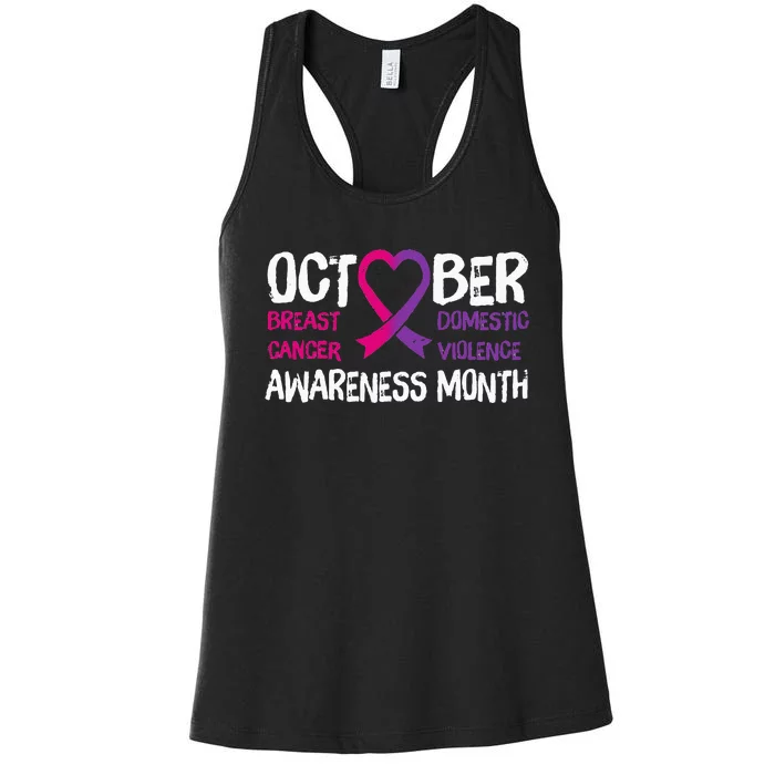 Family Breast Cancer And Domestic Violence Awareness Month Women's Racerback Tank