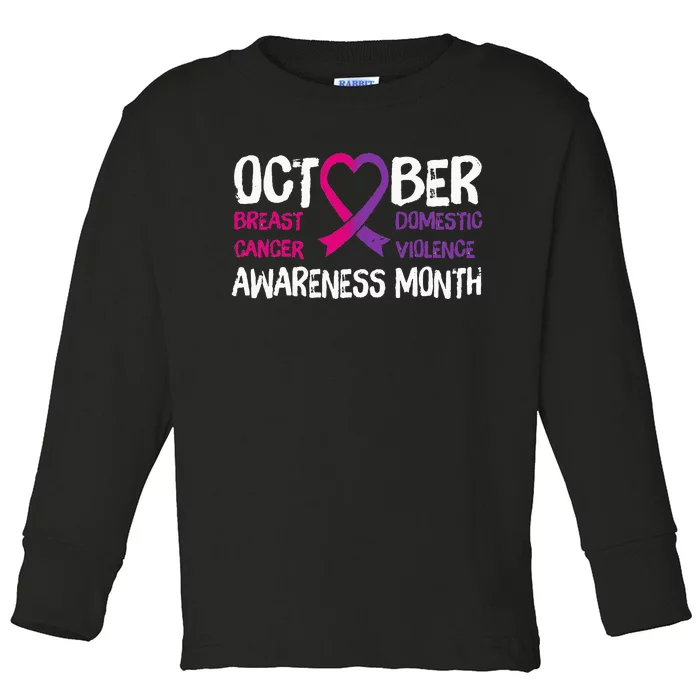 Family Breast Cancer And Domestic Violence Awareness Month Toddler Long Sleeve Shirt