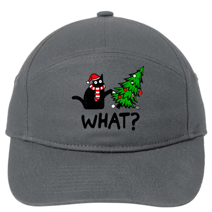 Funny Black Cat Gift Pushing Christmas Tree Over Cat What? Great Gift 7-Panel Snapback Hat