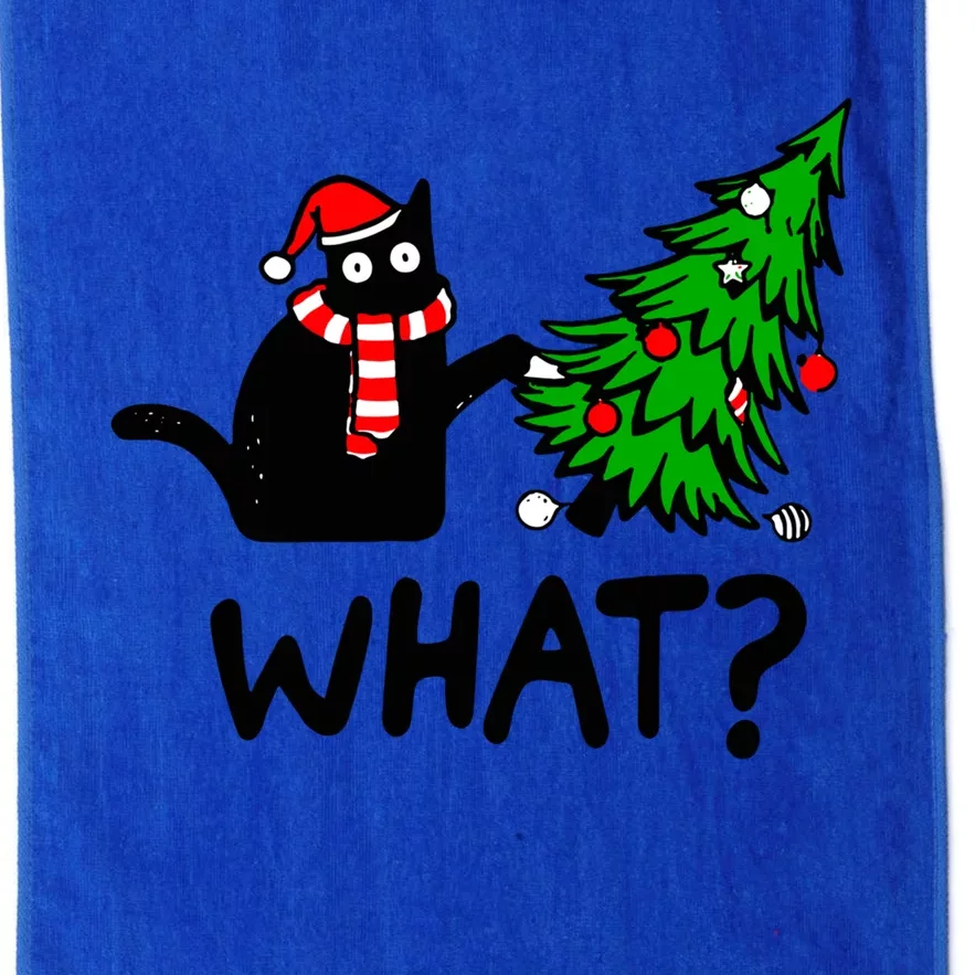 Funny Black Cat Gift Pushing Christmas Tree Over Cat What? Great Gift Platinum Collection Golf Towel