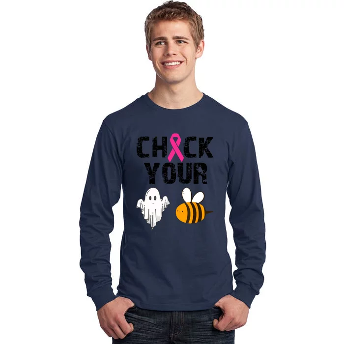 Funny Breast Cancer Check Your Boo Bees Halloween Gift Tall Long Sleeve T-Shirt