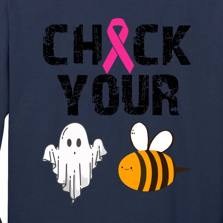 Funny Breast Cancer Check Your Boo Bees Halloween Gift Tall Long Sleeve T-Shirt