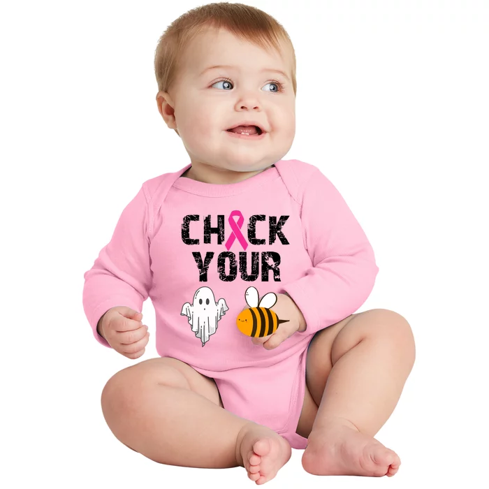 Funny Breast Cancer Check Your Boo Bees Halloween Gift Baby Long Sleeve Bodysuit