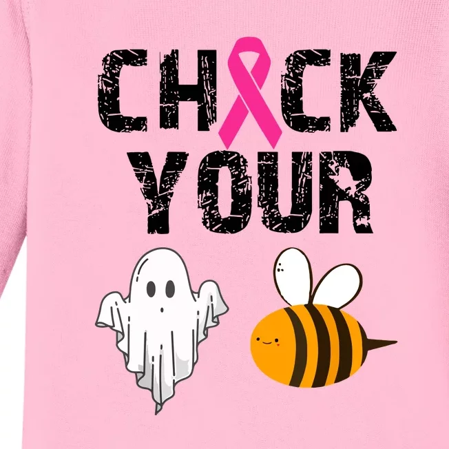 Funny Breast Cancer Check Your Boo Bees Halloween Gift Baby Long Sleeve Bodysuit