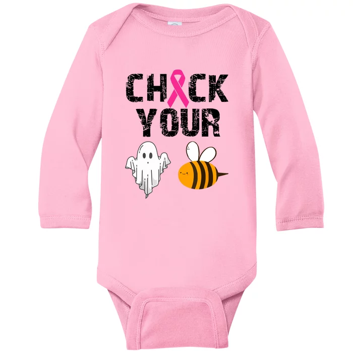 Funny Breast Cancer Check Your Boo Bees Halloween Gift Baby Long Sleeve Bodysuit