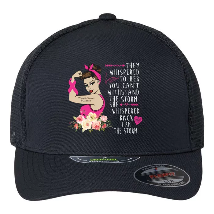 Fight Breast Cancer Quote Messy Bun Flexfit Unipanel Trucker Cap