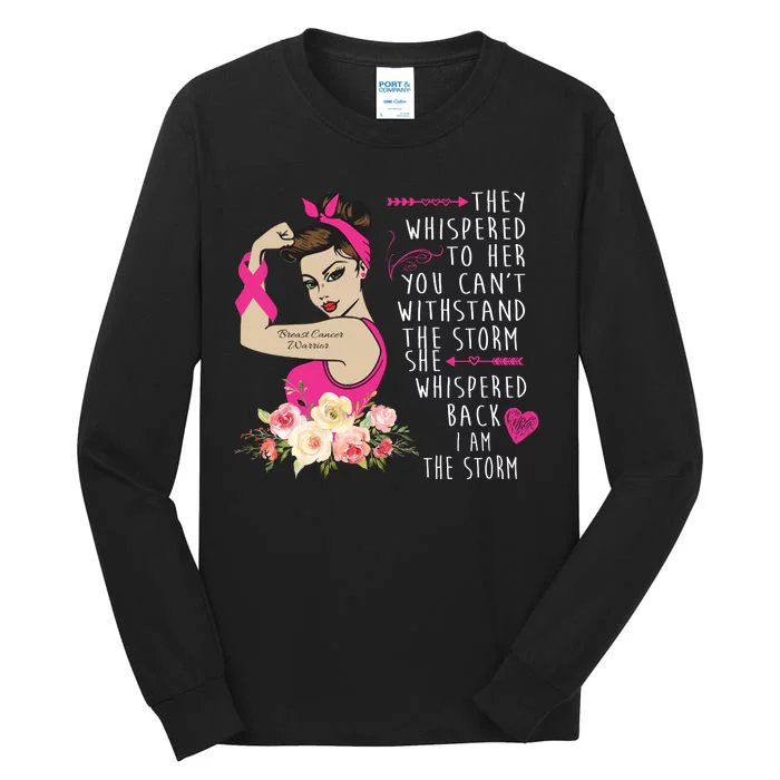 Fight Breast Cancer Quote Messy Bun Tall Long Sleeve T-Shirt