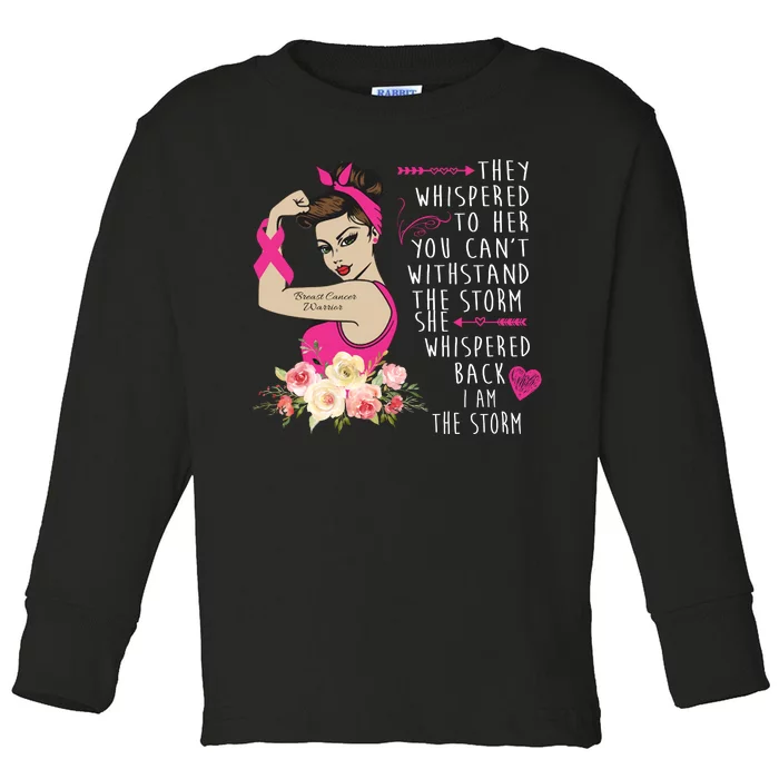 Fight Breast Cancer Quote Messy Bun Toddler Long Sleeve Shirt