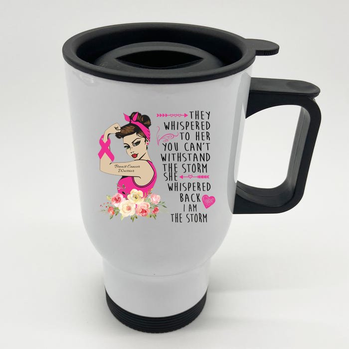 Fight Breast Cancer Quote Messy Bun Front & Back Stainless Steel Travel Mug