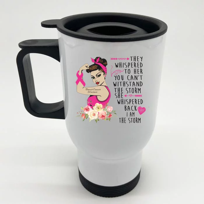 Fight Breast Cancer Quote Messy Bun Front & Back Stainless Steel Travel Mug