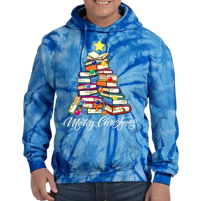 Funny Book Christmas Tree Teachers Bookworm Librarian Xmas Great Gift Tie Dye Hoodie