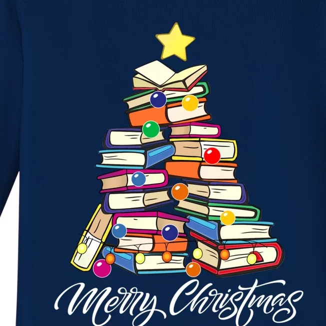 Funny Book Christmas Tree Teachers Bookworm Librarian Xmas Great Gift Baby Long Sleeve Bodysuit