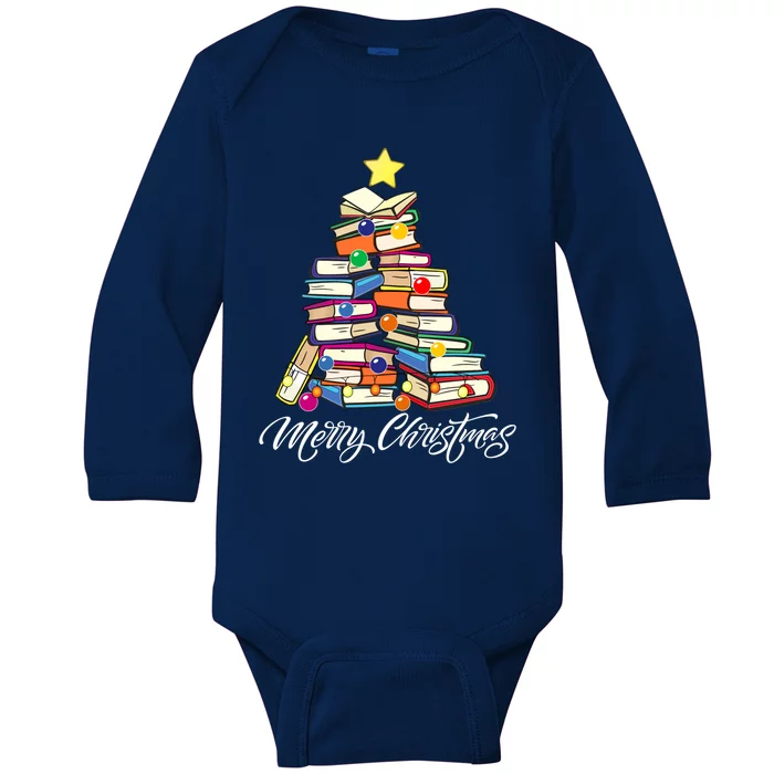 Funny Book Christmas Tree Teachers Bookworm Librarian Xmas Great Gift Baby Long Sleeve Bodysuit