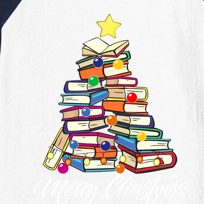 Funny Book Christmas Tree Teachers Bookworm Librarian Xmas Great Gift Baseball Sleeve Shirt