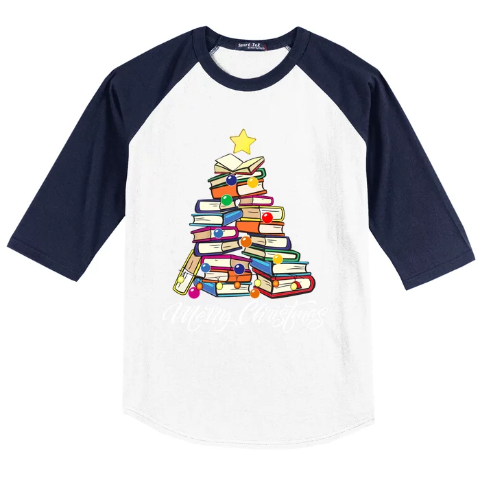 Funny Book Christmas Tree Teachers Bookworm Librarian Xmas Great Gift Baseball Sleeve Shirt