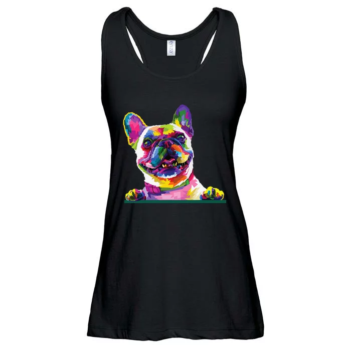 French bulldog Colorful happy Dog 's face Pop Art Style Ladies Essential Flowy Tank