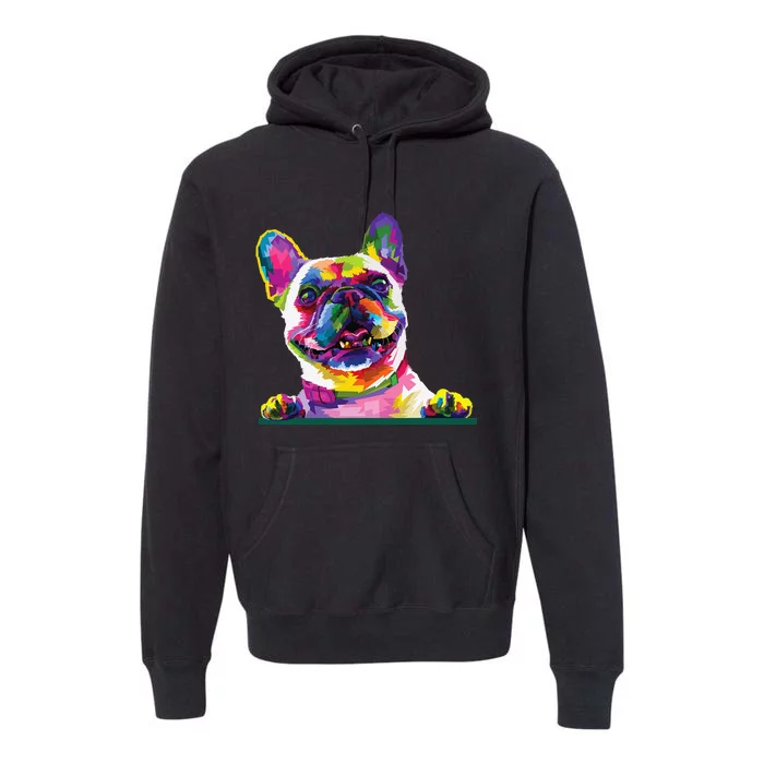 French bulldog Colorful happy Dog 's face Pop Art Style Premium Hoodie