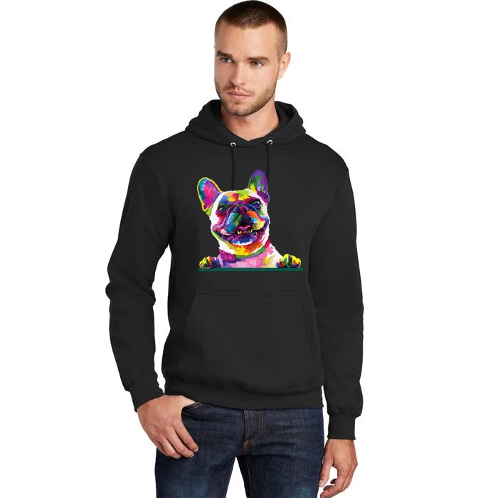 French bulldog Colorful happy Dog 's face Pop Art Style Tall Hoodie