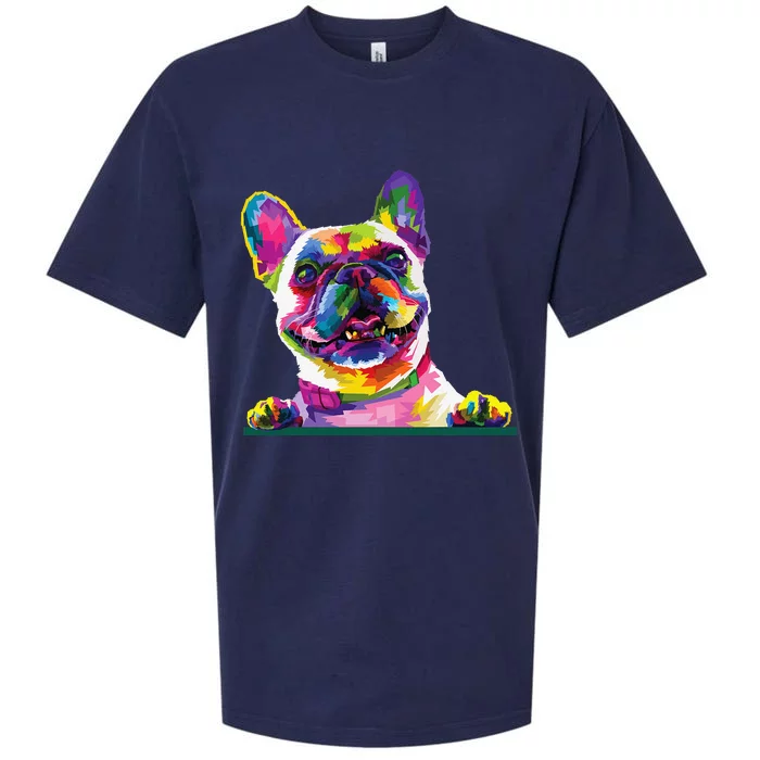 French bulldog Colorful happy Dog 's face Pop Art Style Sueded Cloud Jersey T-Shirt