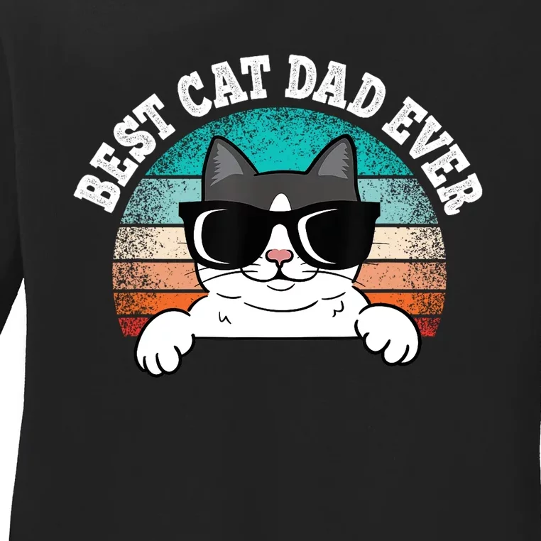 Funny Best Cat Dad Ever Gift Ladies Long Sleeve Shirt