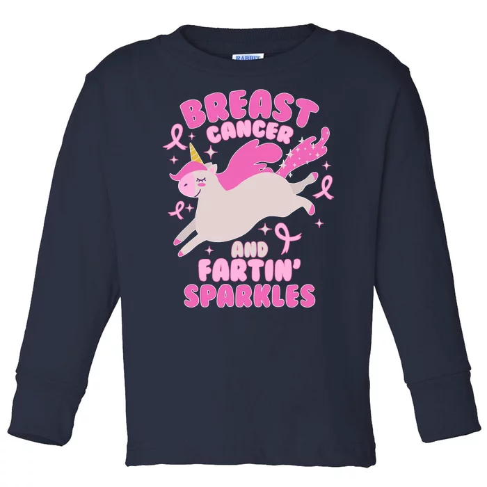 Funny Breast Cancer And Fartin' Sparkles Unicorn Toddler Long Sleeve Shirt