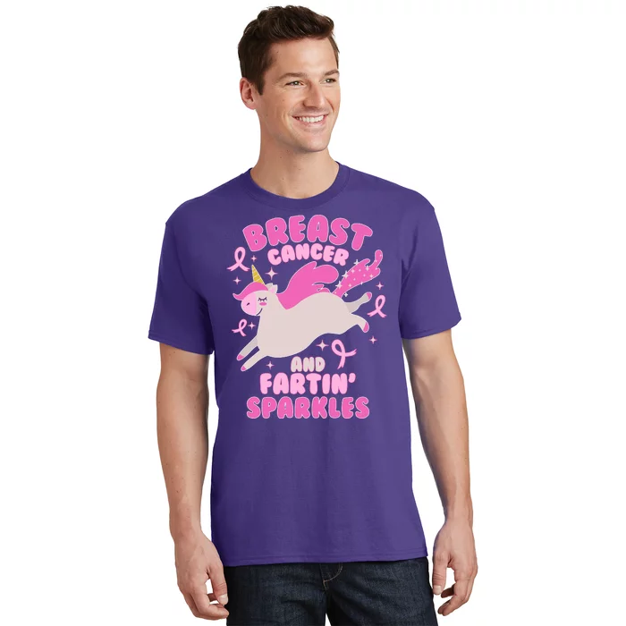 Funny Breast Cancer And Fartin' Sparkles Unicorn T-Shirt