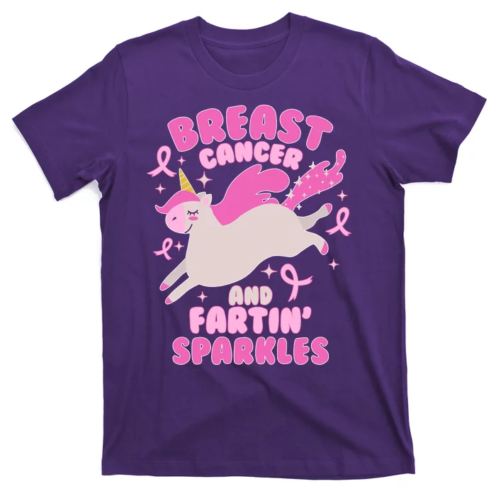 Funny Breast Cancer And Fartin' Sparkles Unicorn T-Shirt