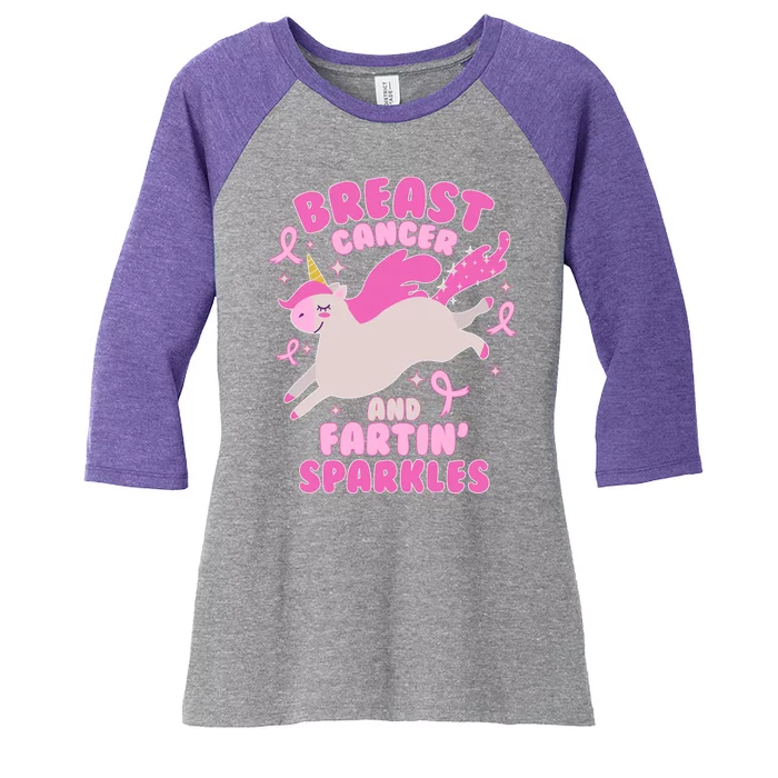 Funny Breast Cancer And Fartin' Sparkles Unicorn Women's Tri-Blend 3/4-Sleeve Raglan Shirt