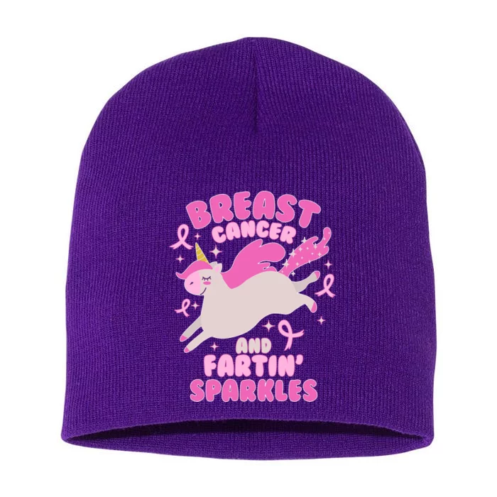 Funny Breast Cancer And Fartin' Sparkles Unicorn Short Acrylic Beanie