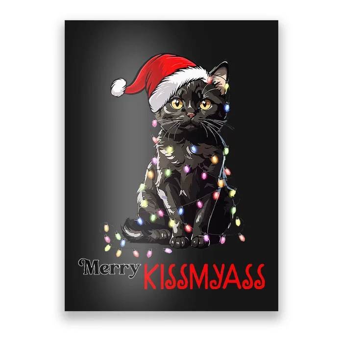 Funny Black Cat Merry Kissmyass Xmas Pajamas Chritsmas Poster