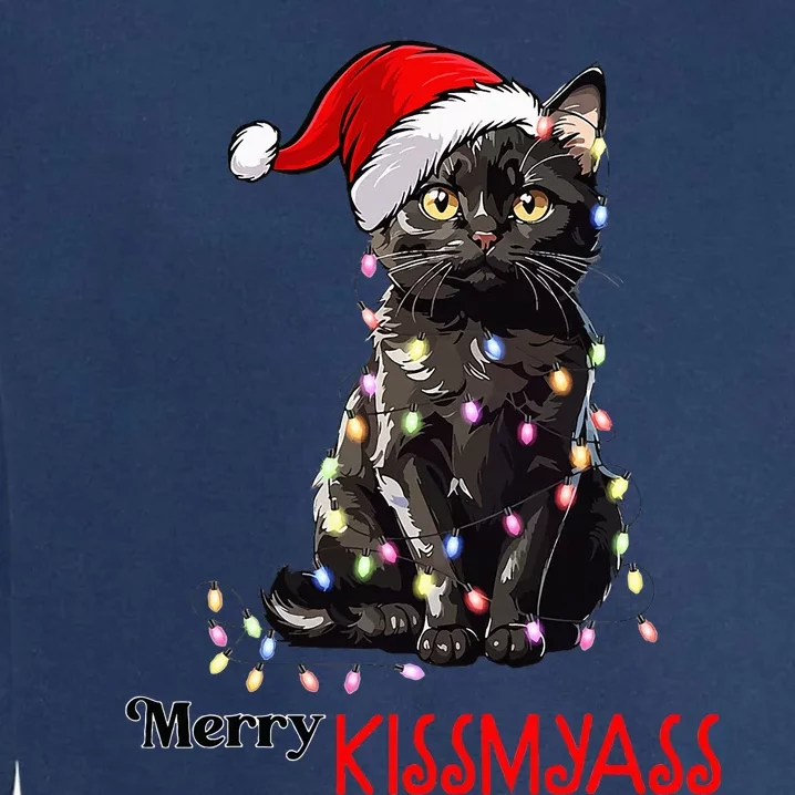 Funny Black Cat Merry Kissmyass Xmas Pajamas Chritsmas Garment-Dyed Sweatshirt